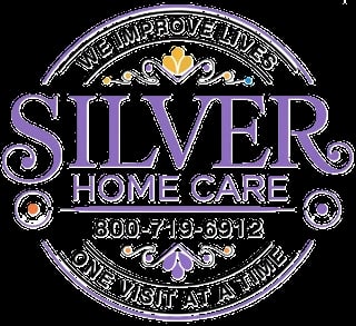 Silver Home Care logo with purple text and decorative circular border design, featuring phone number 800-719-8912